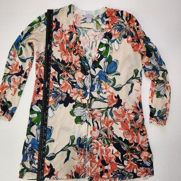 Chicos Everyday V-Neck Cardigan 1 (M) Multicolor Floral Mid Length Lightweight - Picture 7 of 10